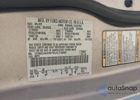 2002 Ford Explorer Xlt from USA, damaged, VIN 1FMZU63W72UC73880